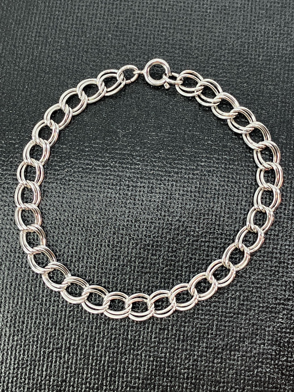 Vtg 925 Sterling Silver Airflex Starter Charm Double Link Chain Bracelet | 7.6”